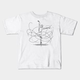 Black one line art Ballet Male dancer Kids T-Shirt